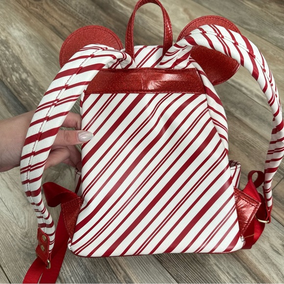 Disney Loungefly Red and White Candy Cane Striped Backpack with Bow main image 8